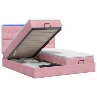 vidaXL Letto Ottomano Con Materasso E Led Rosa 180 X 200 Cm Velluto Vidaxl