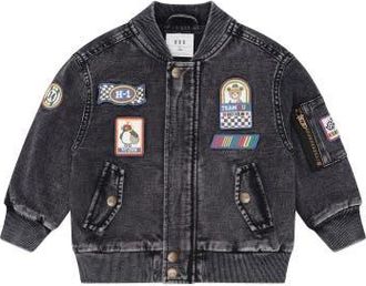 Huxbaby Knit Denim Patches Jacket in Denim Black at Nordstrom, Size 6-12M Au