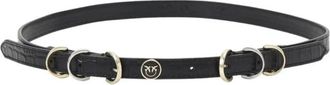 Pinko Leren riem met gegraveerde logogesp - Dames - Riemen - Zwart - S - Accessoires