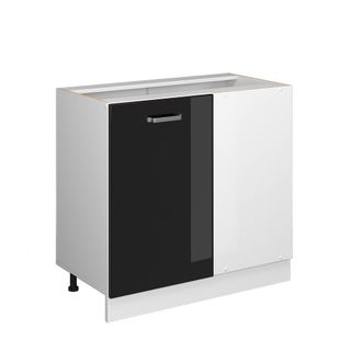 Vicco Mueble Esquinero Universal R-line, Negro Brillo Intenso, 86 Cm Con Puerta, Sin Encimera Vicco