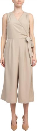 Emma & Michele V-Neck Tie Side Crepe Jumpsuit In Sand