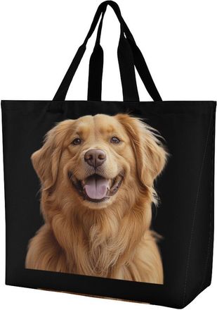 Generic Retriever Dog Smiling Reusable Shopping Bags Large Capacity Grocery Bag Heavy Duty Tote for Women 40x40x16cm