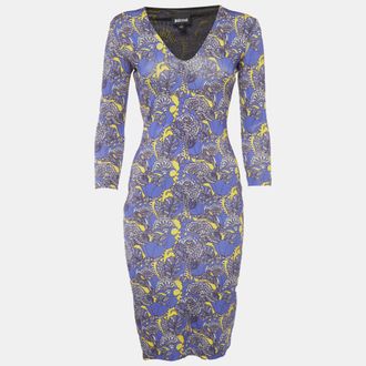Just Cavalli Purple Floral Print Jersey Midi Dress