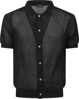 Tagliatore Ribbed Pointelle Knit Shirt - Heren - Vesten - Zwart - 2XL - Katoen - Truien & Vesten