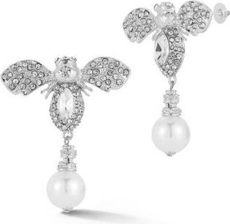 Sphera Milano Faux Pearl Bee Drop Earrings in White/Silver at Nordstrom Rack