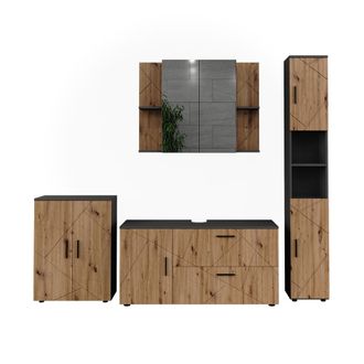 Vicco Conjunto De Muebles De Ba&ntilde;o Irma, Antracita/roble Dorado, 4 Partes, Vicco