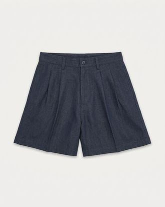 Fortela NY Pleated Linen Bermuda Shorts in Blue at Nordstrom, Size 34 Eu