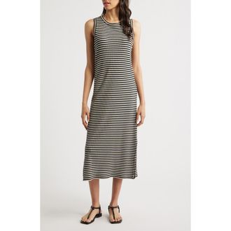 Rails Stripe Rib Midi Tank Dress in Black Birch Stripe at Nordstrom Rack, Size Xx-Large