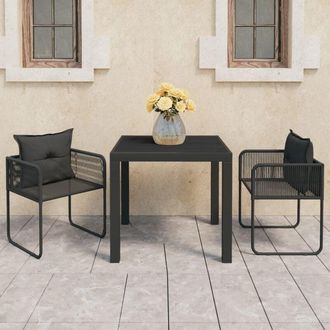 vidaXL Set De Comedor De Jard&iacute;n De 3 Piezas Pvc Rat&aacute;n Negro Vidaxl