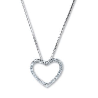 Palm Beach Jewelry 21 TCW Diamond Sterling Silver Heart Pendant and Chain 18 Inches