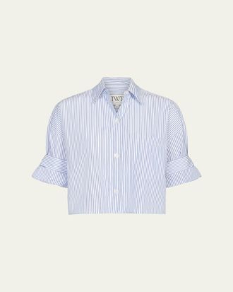 TWP Next Ex Cropped Shirt in Micro Hairline Stripe