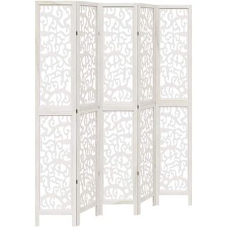 vidaXL Room Divider 5 Panels White Solid Wood Paulownia Vidaxl