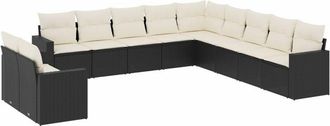 vidaXL Set De Sof&aacute;s De Jard&iacute;n 11 Pzas Y Cojines Rat&aacute;n Sint&eacute;tico Negro Vidaxl