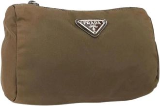 Prada Pre-owned Clutches, female, Brown, Size: ONE SIZE Pre-owned Nylon Pouch