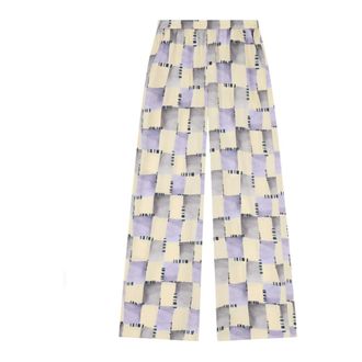 Emporio Armani Wide Trousers, female, Multicolor, Size: XS Satin Trousers with Check Print