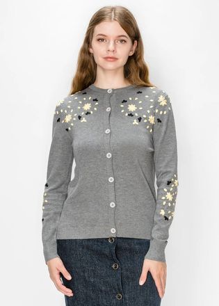 YAL New York Grey Cardigan with Yellow Floral Embroidery
