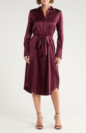 Ramy Brook Victoria Tie Waist Long Sleeve Silk Blend Shirtdress in Pinot Noir at Nordstrom Rack, Size Small