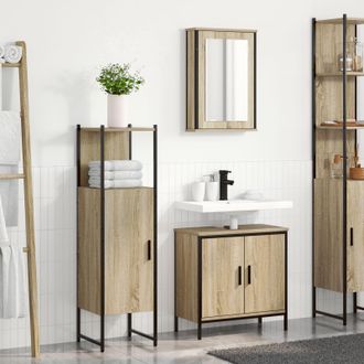 Berkfield Home 3 Piece Bathroom Furniture Set Sonoma Oak Engineered Wood in Brown
