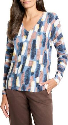 Nic+Zoe Brushstrokes Waffle Stitch V-Neck Sweater in Neutral Multi at Nordstrom Rack, Size Small P