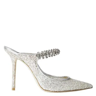 Jimmy Choo London Bing 100 Glitter Tulle Mules, Brand Size 38.5 ( US Size 8.5 )