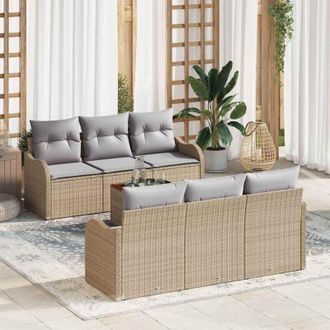 vidaXL Conjunto De Sof&aacute; De Jard&iacute;n 7 Pcs Beige Polirat&aacute;n Vidaxl