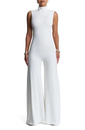 Naked Wardrobe Scrunch Neck Straight Leg Jumpsuit in White at Nordstrom, Size X-Small