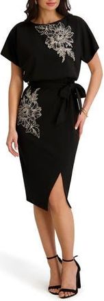 Kensie Crepe Scuba Cap Sleeve Dress in Black/Ivory at Nordstrom Rack, Size 14