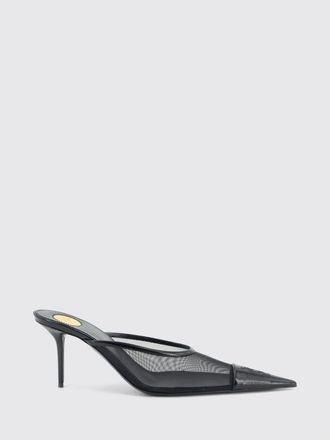 Saint Laurent Mules Ren&eacute;e in mesh e pelle con monogramma YSL e tacco medio