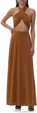 AFRM Kendrick Metallic Cutout Halter Jersey Gown in Bronze at Nordstrom Rack, Size X-Small