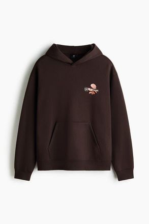 H&M Relaxed Fit Printed Hoodie in Dark Brown/verdant Blooms at Nordstrom, Size Xx-Large