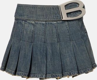 Balenciaga Pleated denim miniskirt