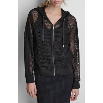 DKNY Open Stitch Hoodie in Black at Nordstrom, Size Xx-Small