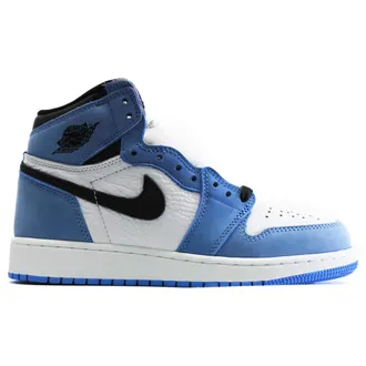 Nike Jordan Air Jordan 1 Retro High OG GS Leather Youth High Top Trainers - White Black University Blue - Size:UK 5.5
