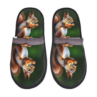Generic Slipper Squirrels Eating Peanut On The Tree Portable Cotton Slippers Warm Anti-Slide Slipper For Home Hotel Travel M