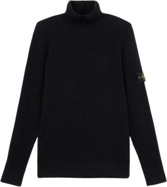 Stone Island Fijn Gebreide Trui met Col - Heren - Coltruien - Blauw - XL - Wol - Truien & Vesten