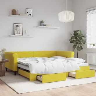 vidaXL Sof&aacute; Cama Nido Con Cajones Terciopelo Amarillo 100x200 Cm Vidaxl