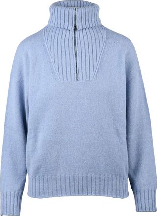 PESERICO Lam&eacute; Rits Turtleneck Trui - Dames - Coltruien - Blauw - S - Wol - Truien & Vesten