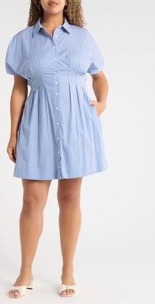 Sugarlips Pleated Dolman Sleeve Cotton Minidress in Blue-White at Nordstrom, Size 2 X