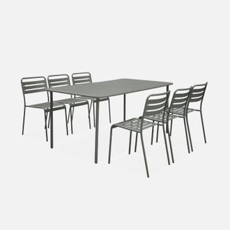 Sweeek Set Mesa De Jard&iacute;n Bistr&oacute; De Acero Con 6 Sillas, 160cm