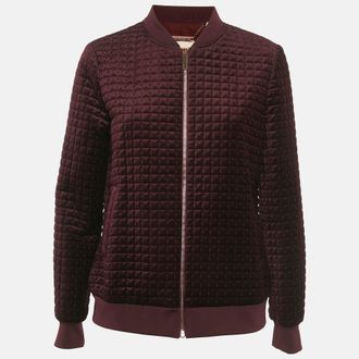 Ted Baker Burgundy Velvet Quilted Prindil Bomber Jacket