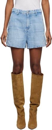 7 For All Mankind High Waist Cotton & Linen Denim Trouser Shorts in Iris at Nordstrom, Size 28