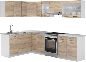 Vicco Cucina angolare completa Rick, Sonoma, 167 x 60 cm, pl Marmo