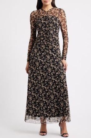 Parker The Willow Floral Long Sleeve Mesh Maxi Dress in Rich Black at Nordstrom Rack, Size 10
