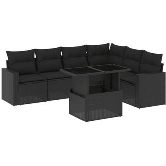 vidaXL Set De Sof&aacute;s De Jard&iacute;n 7 Pzas Con Cojines Rat&aacute;n Sint&eacute;tico Negro