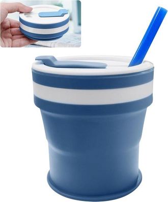 OEM Taza De Caf&eacute; Plegable - Taza De Viaje Con Pajita - Caf&eacute; Para Llevar - Ligera Y A Prueba De Fugas - Capacidad De 350 Ml - Azul
