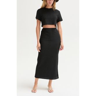 Crescent Textured Knit Two Piece Skirt Set in Black at Nordstrom, Size Medium