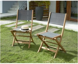 OEM Lot De 2 Chaises En Bois Dacacia Fsc Et Textilene - Gris