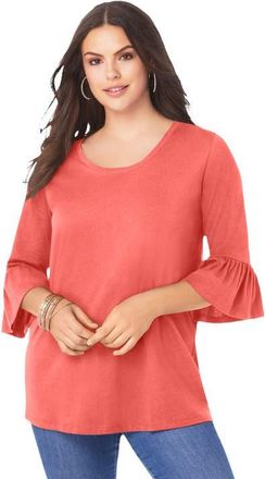 Roaman's Plus Size Cotton Ultimate Bell Sleeve Tee in Sunset Coral at Nordstrom, Size 36