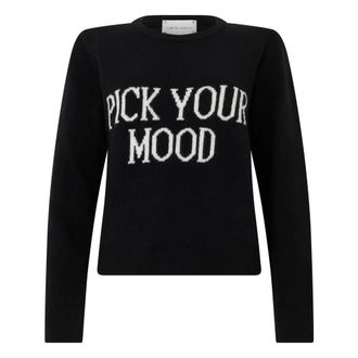 Alberta Ferretti Truien & Vesten, Dames, Zwart, L, Wol, Moderne trui met witte tekst