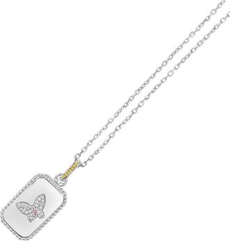 Phillip Gavriel 18K Over Silver 0.10 Ct. Tw. Diamond & Tourmaline Butterfly Medallion Tag Necklace